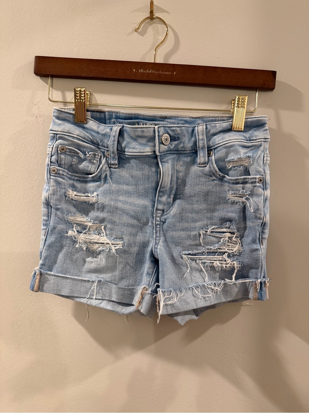American Eagle Outfitters Light Blue Distressed Denim Jean Shorts size 000